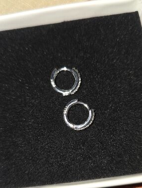 Sterling Silver Pavé Huggie Hoop Earrings - Classic Silver Sparkle S925 Stamped